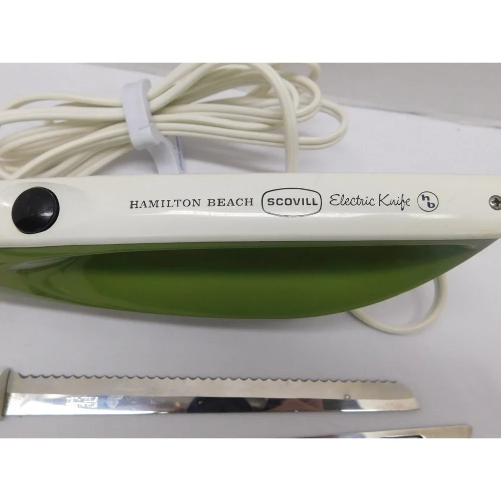 Vintage Hamilton Beach Scovill Switchable Electric Knife Avocado With 2 Blades